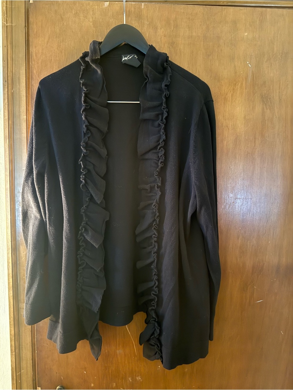 Lord & Taylor Women's Ruffle-Trim Open Cardigan Sweater - Black